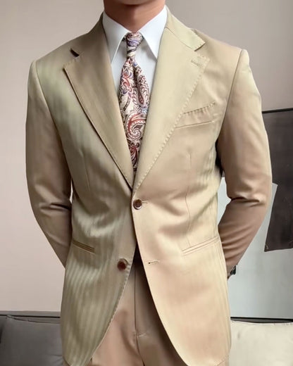Light Brown Stripe Single-breasted 2-piece Suit