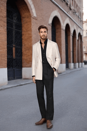 White Bamboo Peak Lapel Double Breasted Jacket