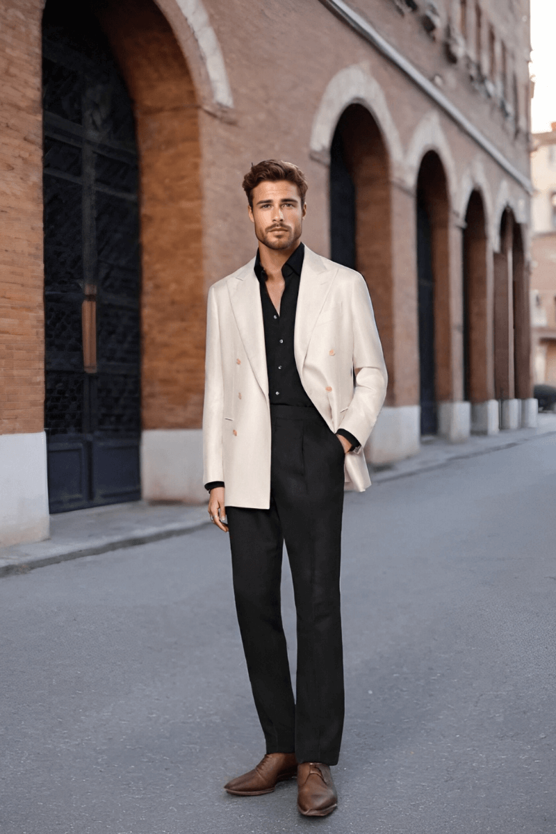 White Bamboo Peak Lapel Double Breasted Jacket