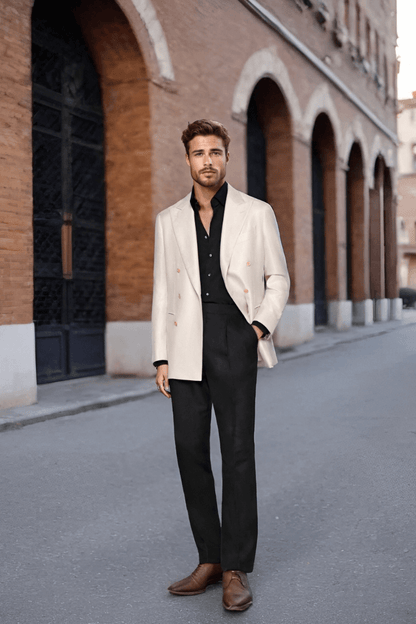 White Bamboo Peak Lapel Double Breasted Jacket