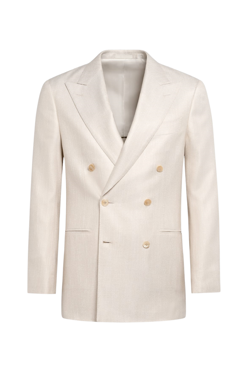 White Bamboo Peak Lapel Double Breasted Jacket