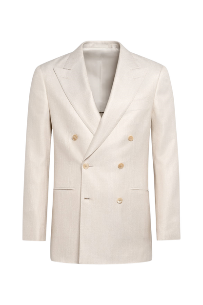 White Bamboo Peak Lapel Double Breasted Jacket