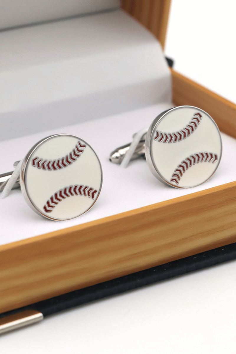 White Baseball Cufflinks In Stainless Steel