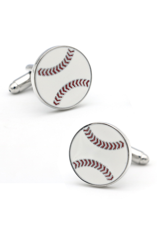 White Baseball Cufflinks In Stainless Steel