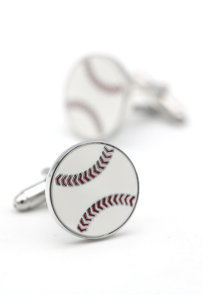 White Baseball Cufflinks In Stainless Steel