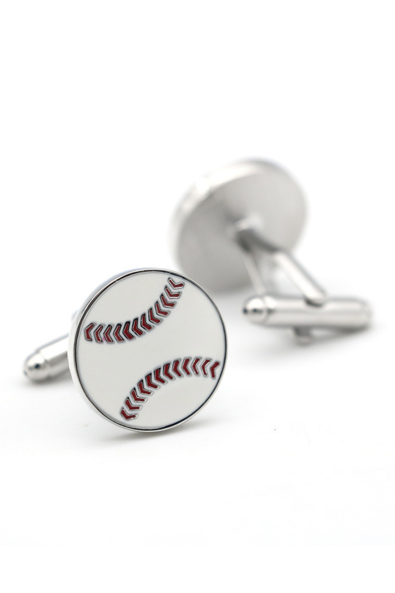 White Baseball Cufflinks In Stainless Steel