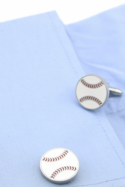 White Baseball Cufflinks In Stainless Steel