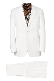 White Cotton Stretch Seersucker Notch Lapel Suit