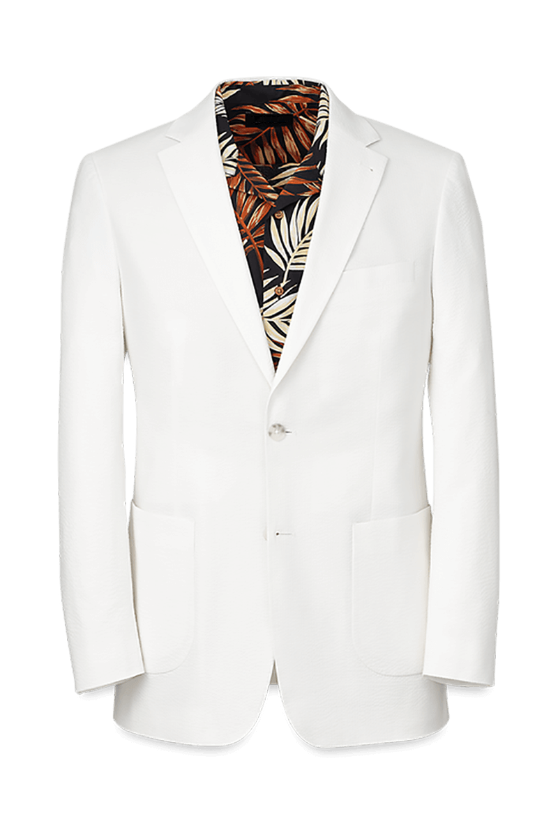 White Cotton Stretch Seersucker Notch Lapel Suit