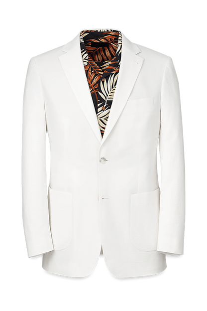 White Cotton Stretch Seersucker Notch Lapel Suit