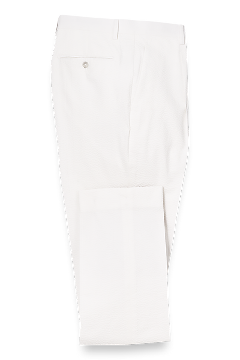 White Cotton Stretch Seersucker Notch Lapel Suit