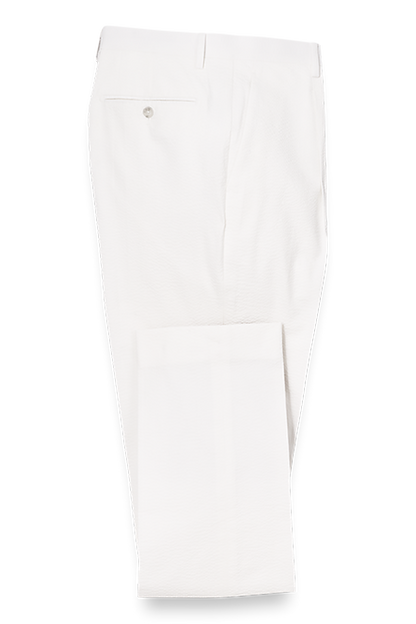 White Cotton Stretch Seersucker Notch Lapel Suit