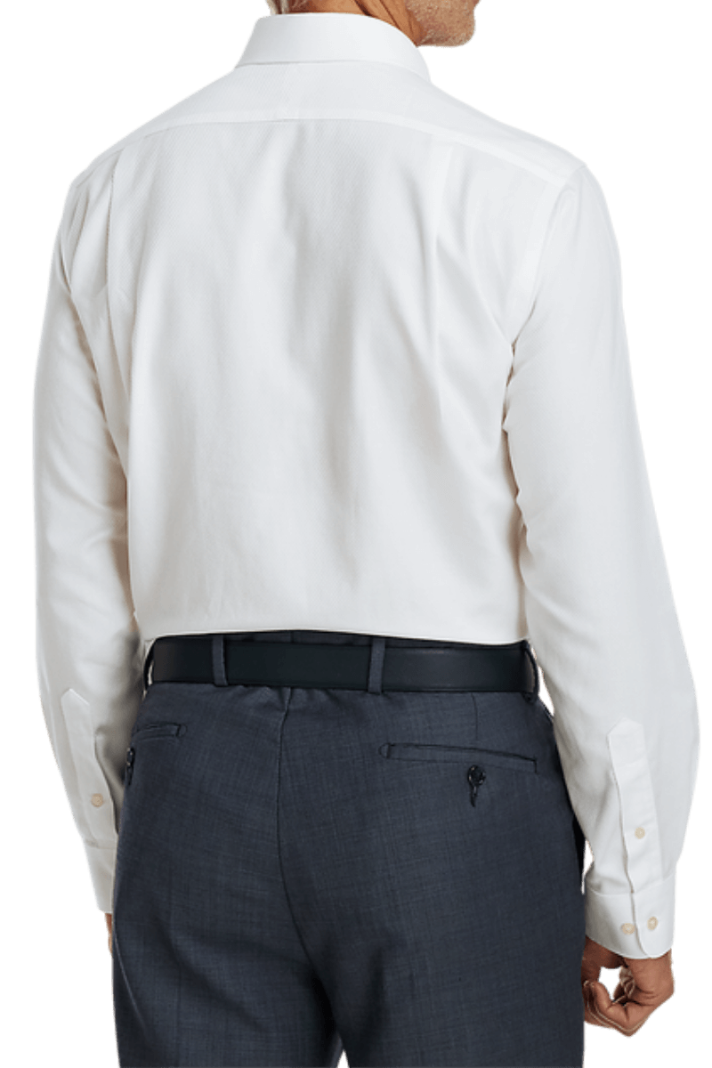 White Cotton Twill Spread Collar Shirt