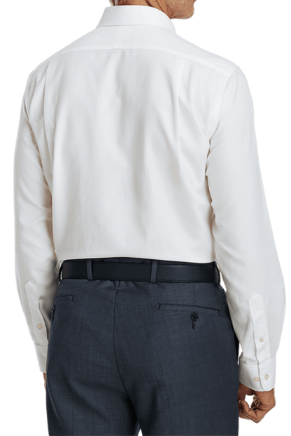 White Cotton Twill Spread Collar Shirt