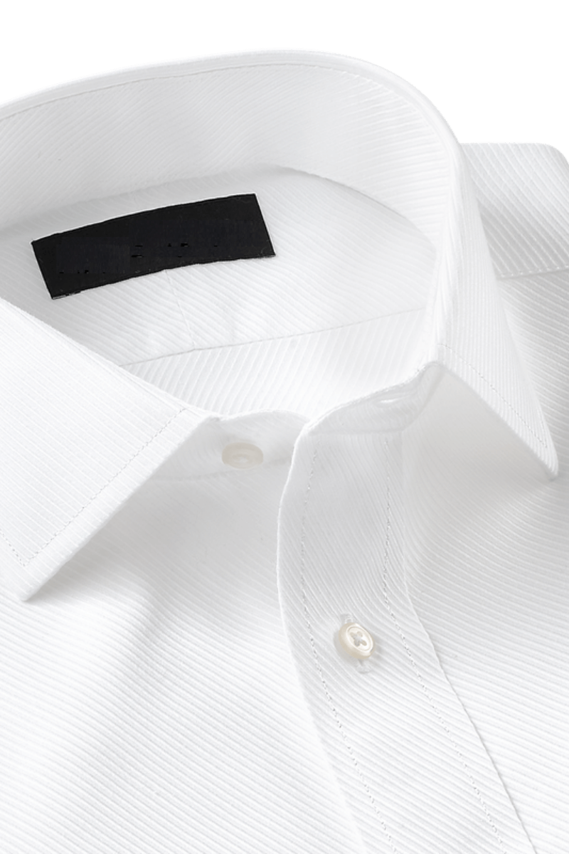 White Cotton Twill Spread Collar Shirt