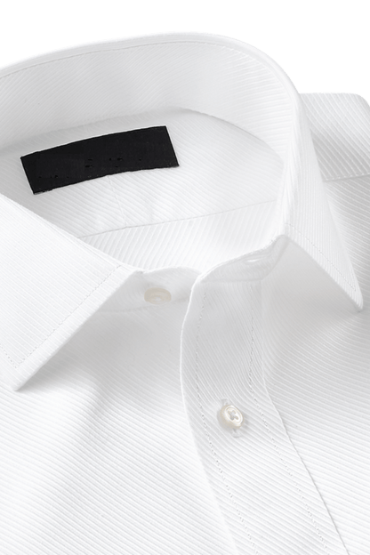 White Cotton Twill Spread Collar Shirt