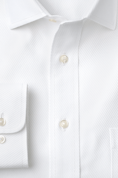 White Cotton Twill Spread Collar Shirt