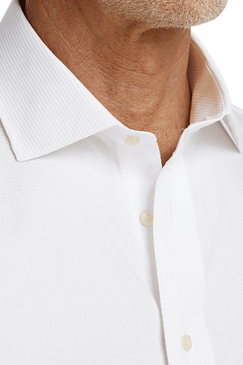 White Cotton Twill Spread Collar Shirt