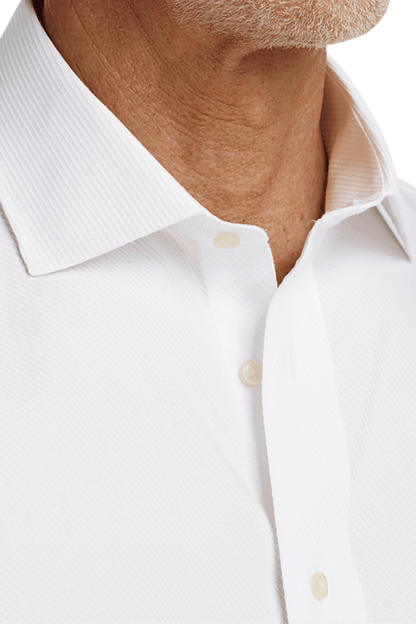 White Cotton Twill Spread Collar Shirt