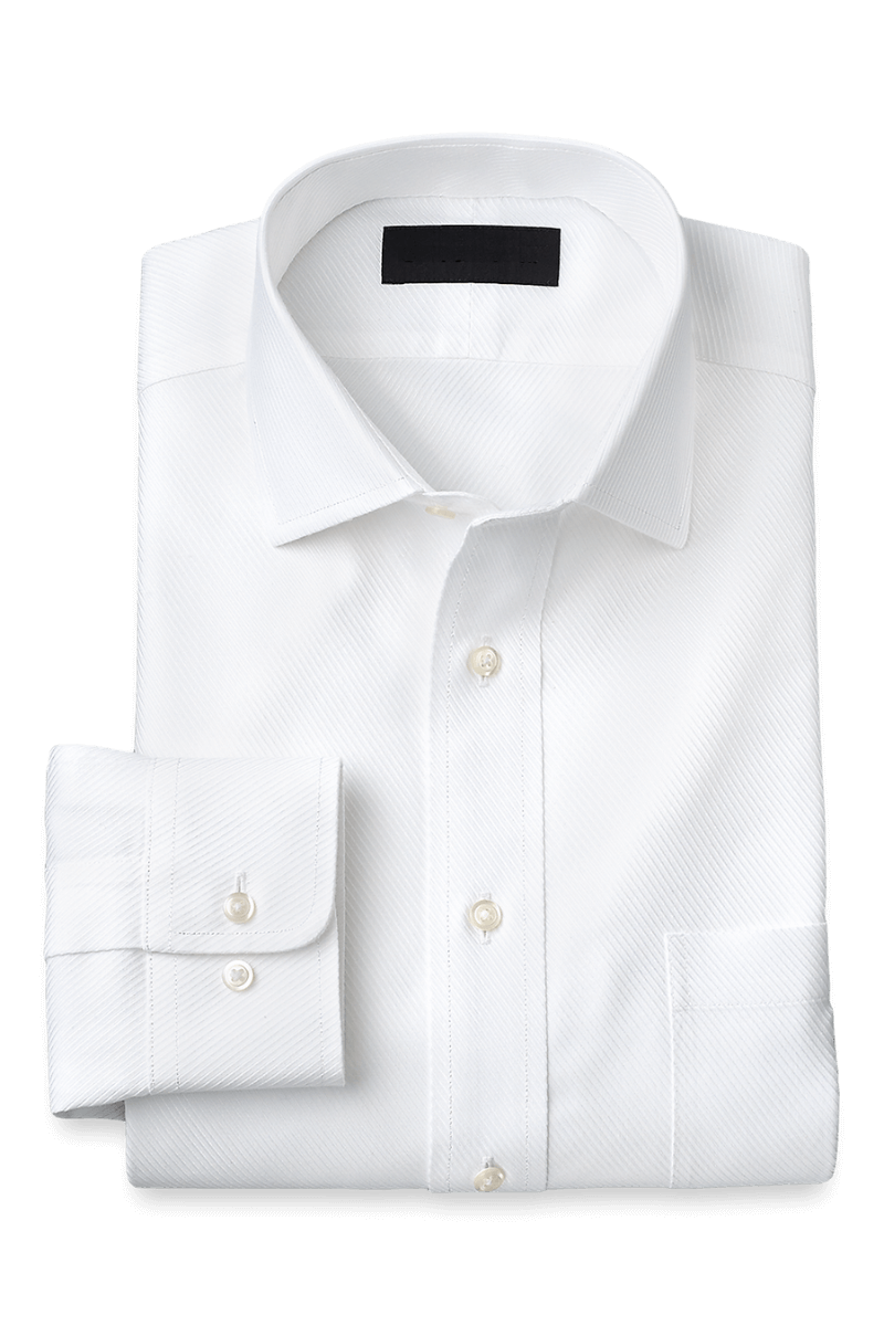 White Cotton Twill Spread Collar Shirt