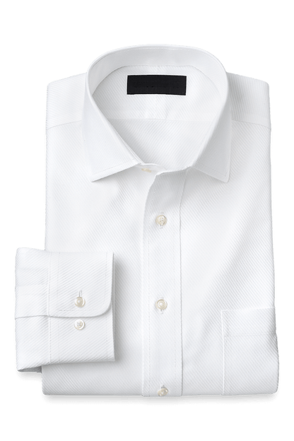 White Cotton Twill Spread Collar Shirt