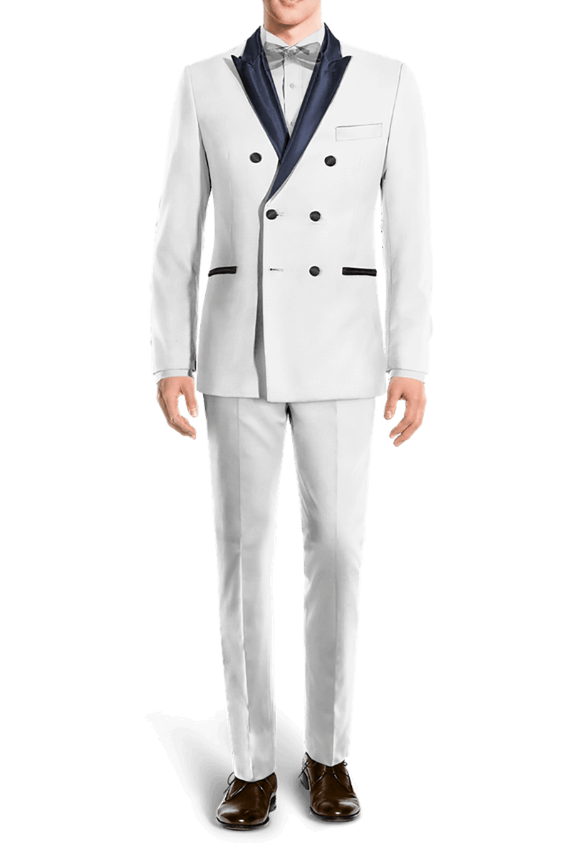 White Double Breasted Tuxedo with Blue Lapel Suit