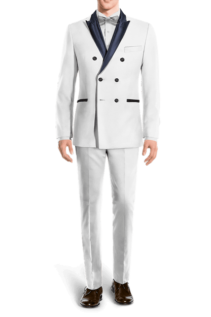 White Double Breasted Tuxedo with Blue Lapel Suit