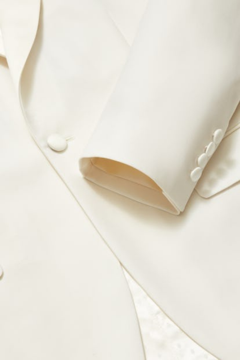 Traje de esmoquin de inspiración vintage elástico de lana italiana de lujo blanco