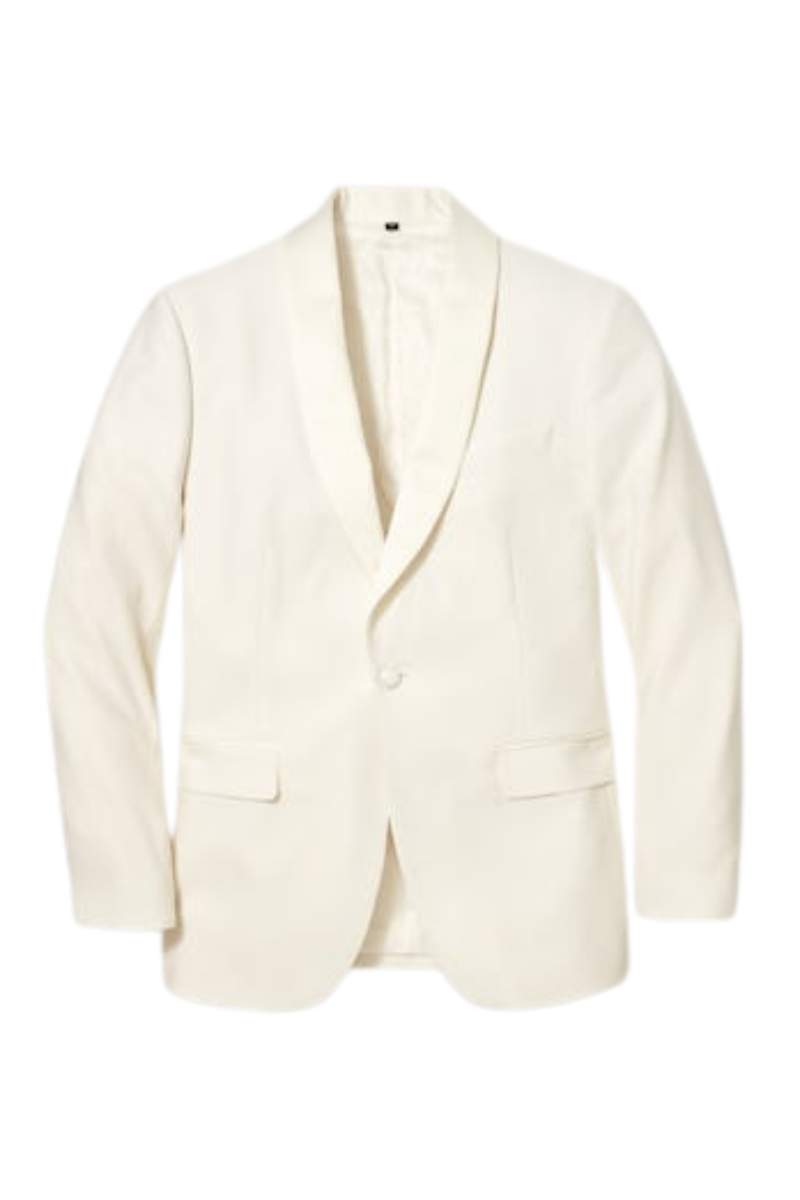 Traje de esmoquin de inspiración vintage elástico de lana italiana de lujo blanco