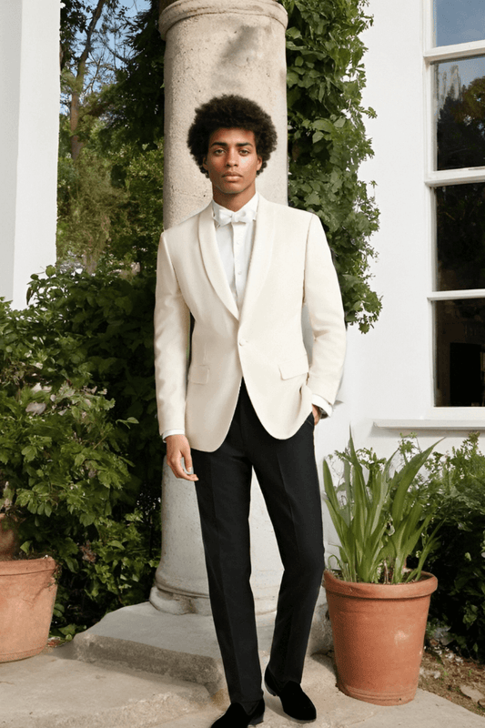 White 2 Piece Shawl Lapel One Button Suit