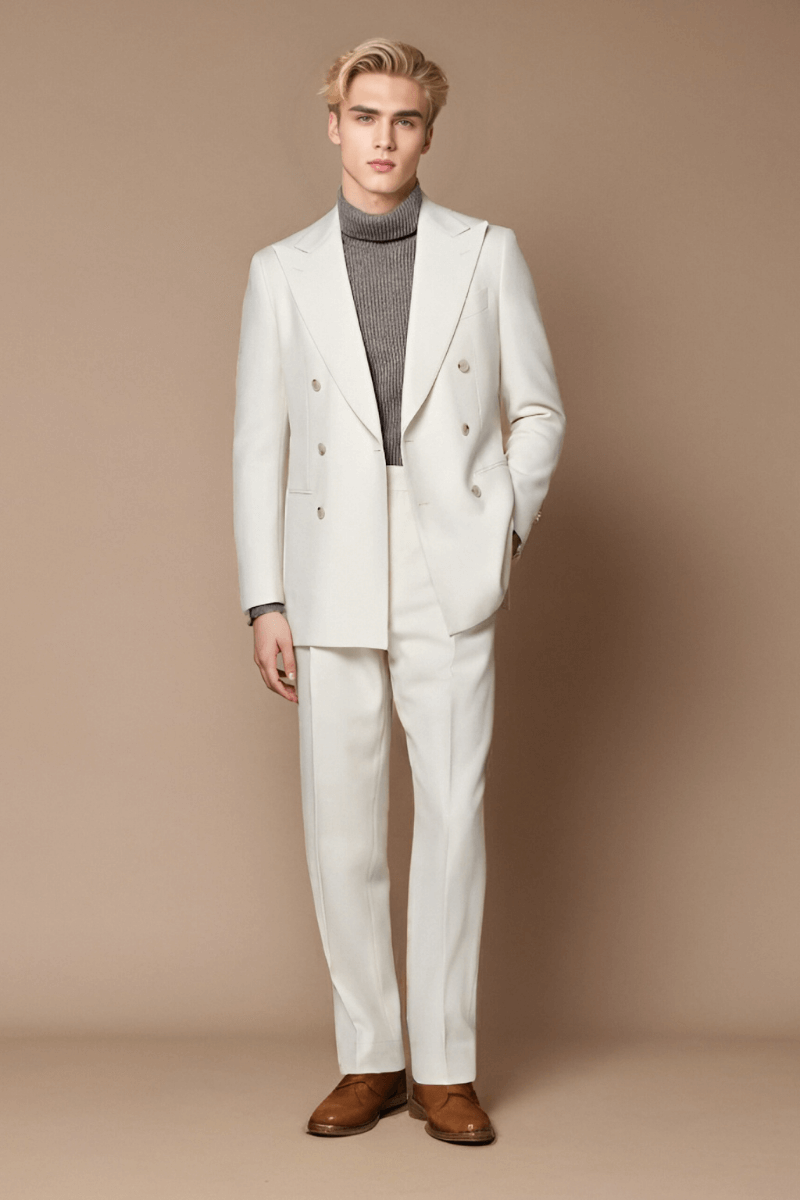 White Modern Fit Wool Double Breasted Suit