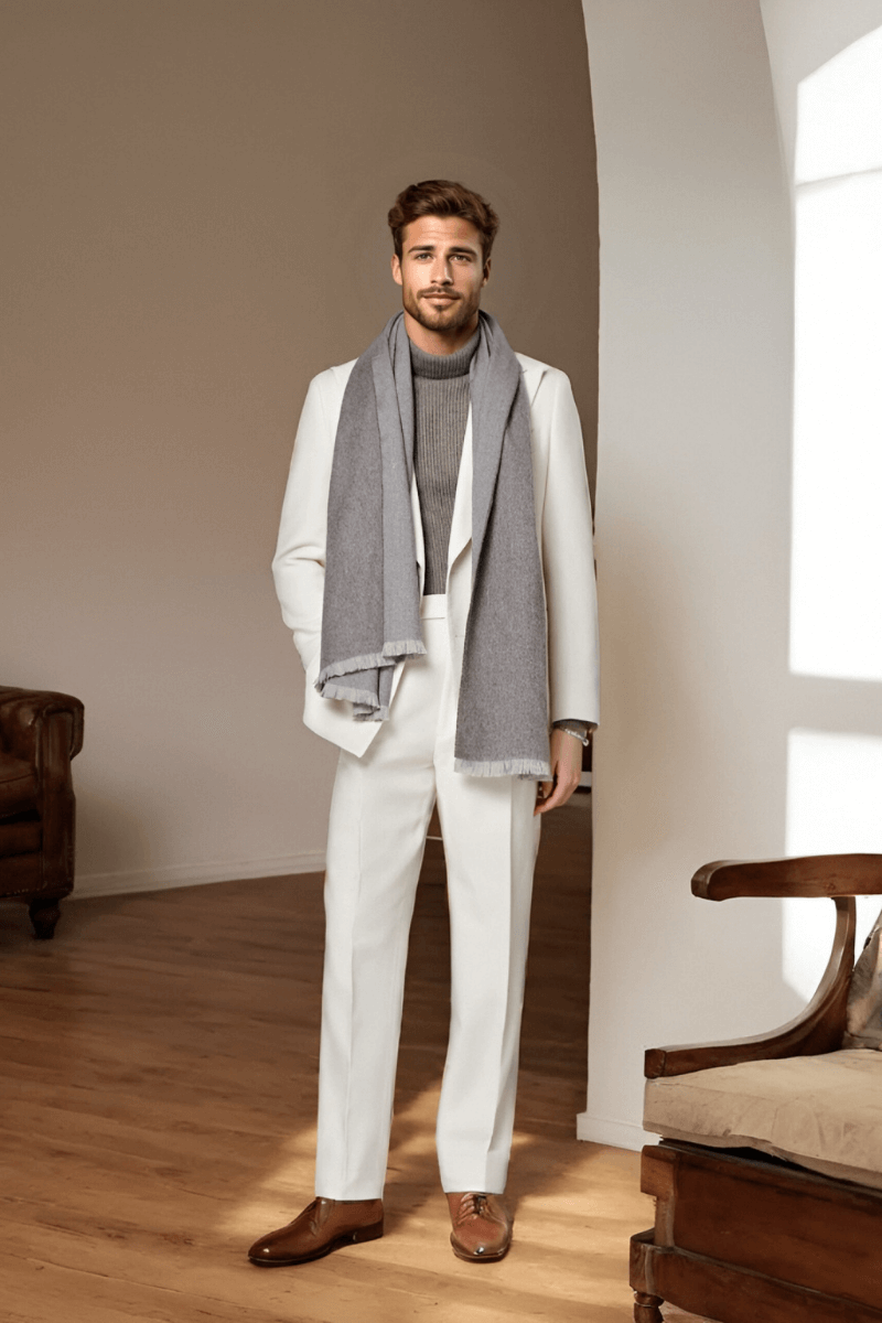 White Modern Fit Wool Double Breasted Suit