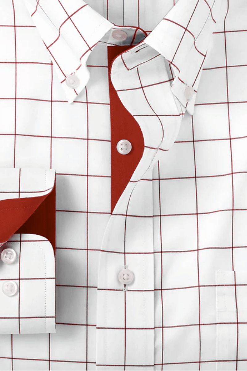 White Non-Iron Cotton Windowpane Casual Shirt