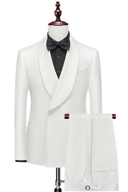 Traje elástico de lana blanca de dos botones para trabajo