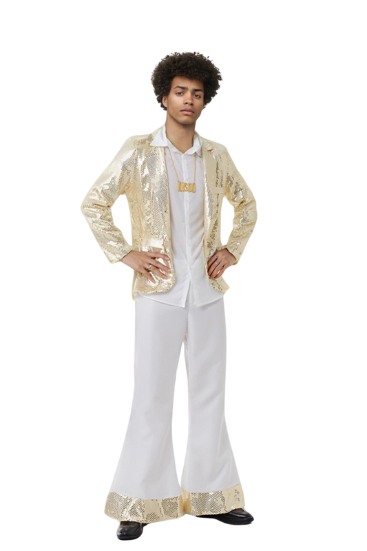 White & Gold 1-Button Sequin Prom Suit