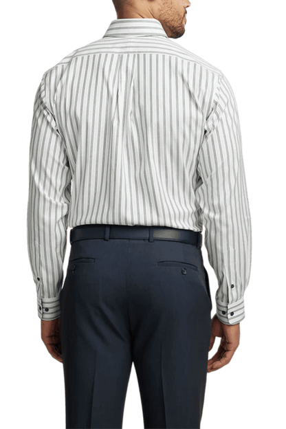 Camisa formal elástica de rayas blancas y verdes que no requiere planchado