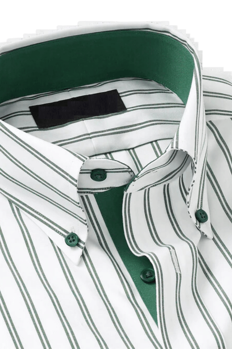 White & Green Stretch Non-Iron Stripe Formal Shirt