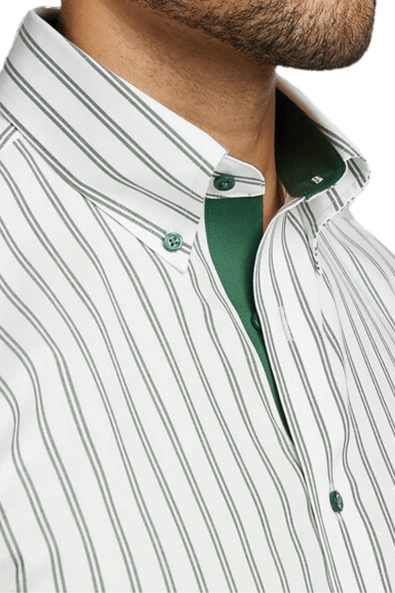 White & Green Stretch Non-Iron Stripe Formal Shirt