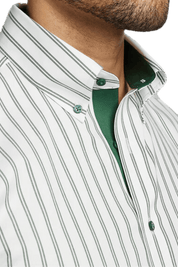 White & Green Stretch Non-Iron Stripe Formal Shirt