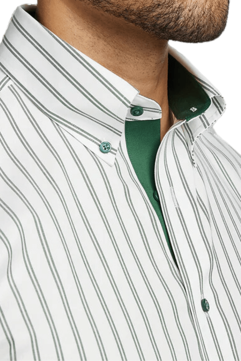 Camisa formal elástica de rayas blancas y verdes que no requiere planchado