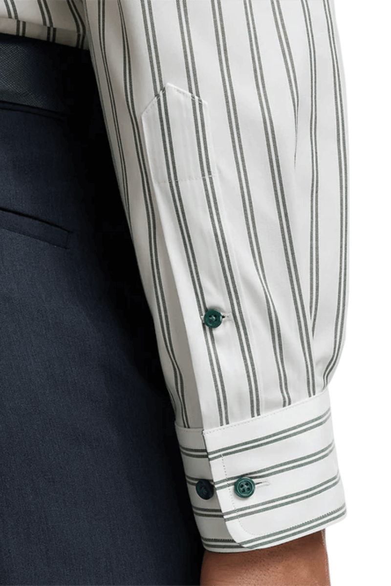 White & Green Stretch Non-Iron Stripe Formal Shirt