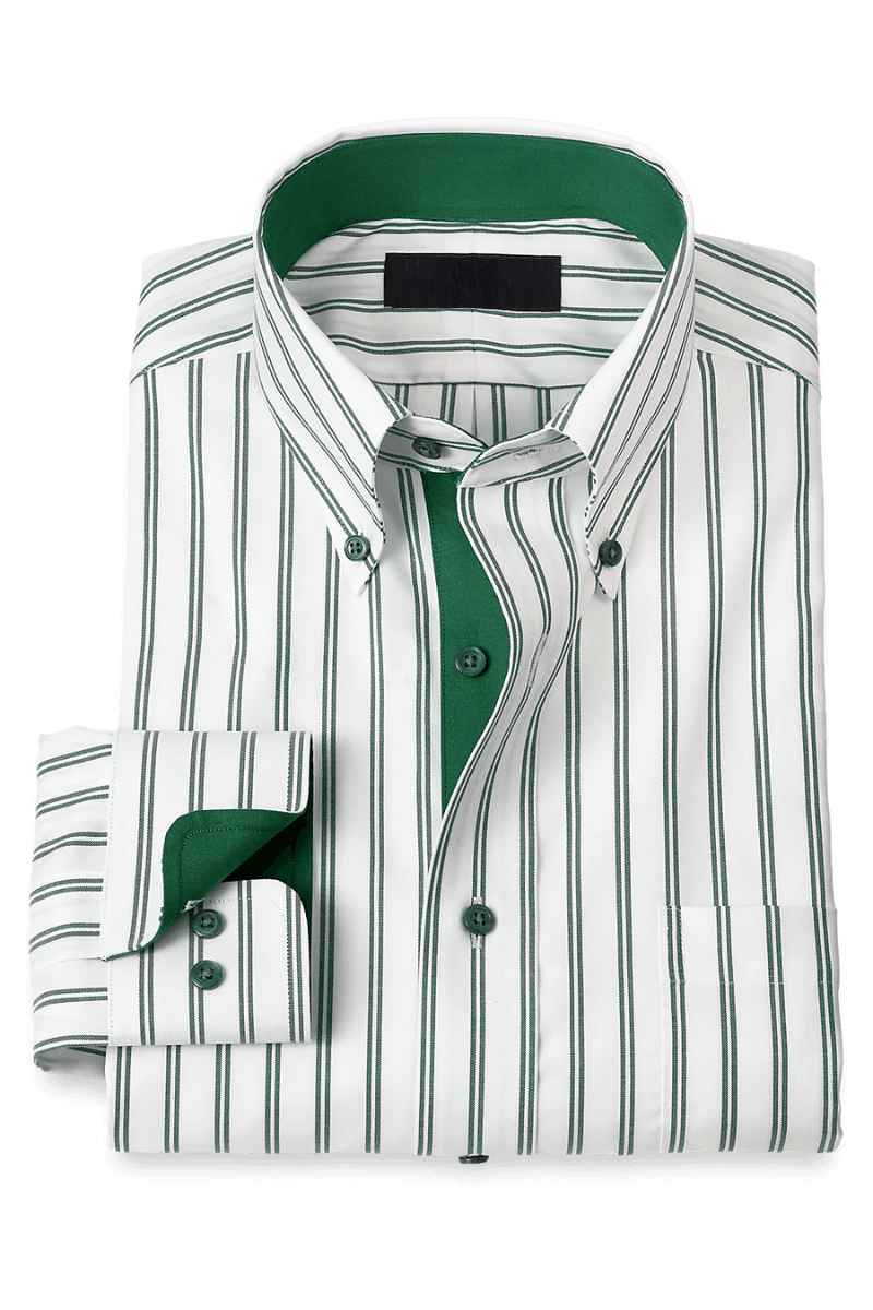 Camisa formal elástica de rayas blancas y verdes que no requiere planchado