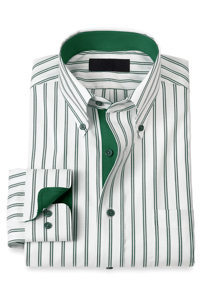 Camisa formal elástica de rayas blancas y verdes que no requiere planchado