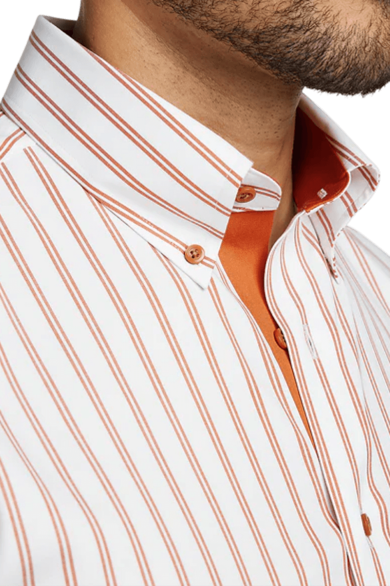 White & Orange Stretch Non-Iron Stripe Formal Shirt