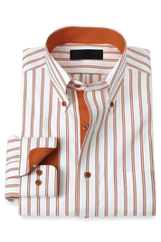 White & Orange Stretch Non-Iron Stripe Formal Shirt