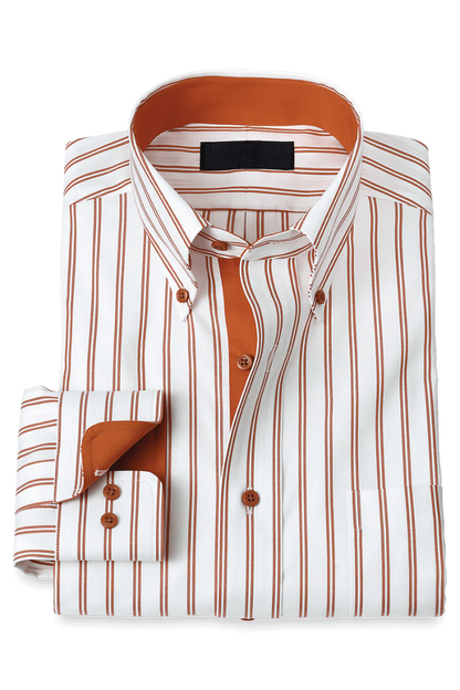 Camisa formal elástica de rayas blancas y naranjas que no requiere planchado