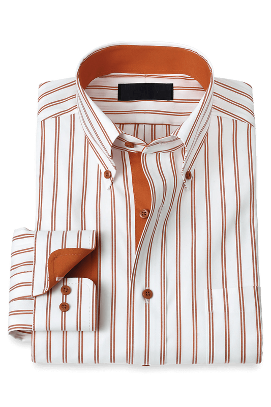 Bügelfreies Stretch-Hemd mit Streifen in Weiß und Orange 