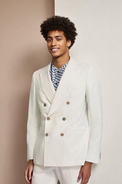 Weißer, zweiteiliger, zweireihiger Anzug in normaler Passform 