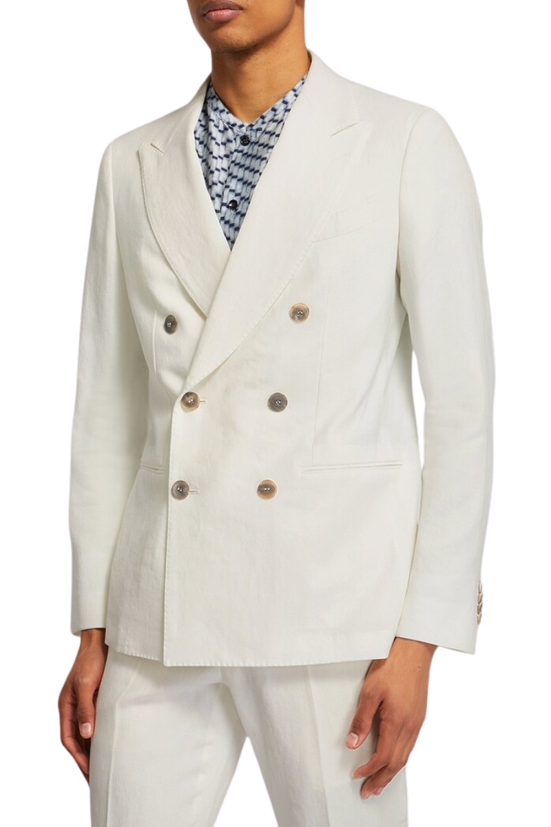 Weißer, zweiteiliger, zweireihiger Anzug in normaler Passform 