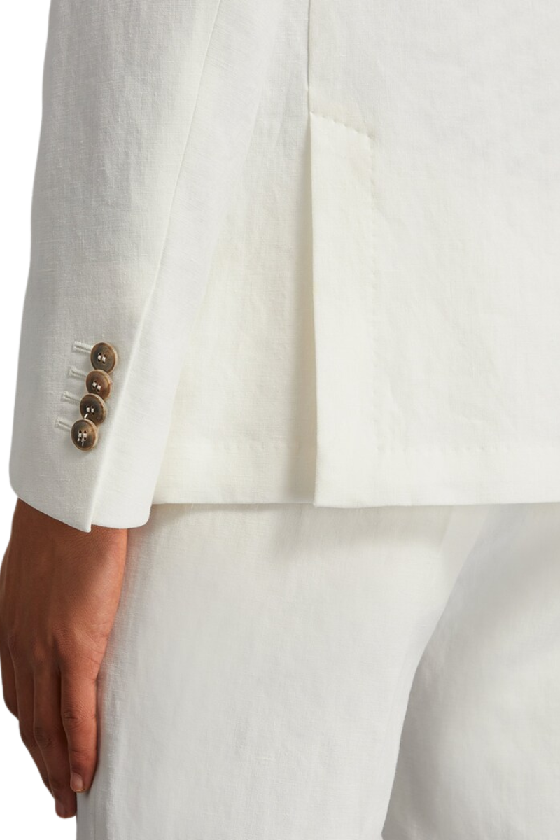 Weißer, zweiteiliger, zweireihiger Anzug in normaler Passform 